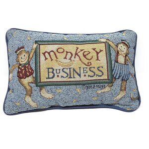 Vintage Debbie Mumm Throw Pillow Monkey Business Accent Banana Blue 8" x 12"